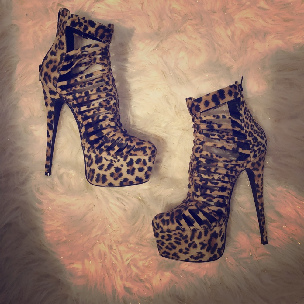 Leopard print extremely high heels